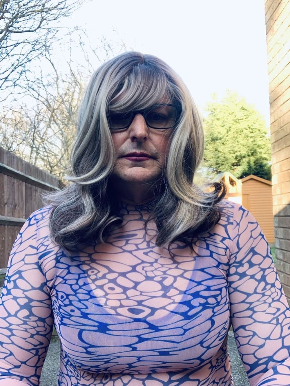 Amateur crossdresser Kelly cd in pink and blue dress  #8