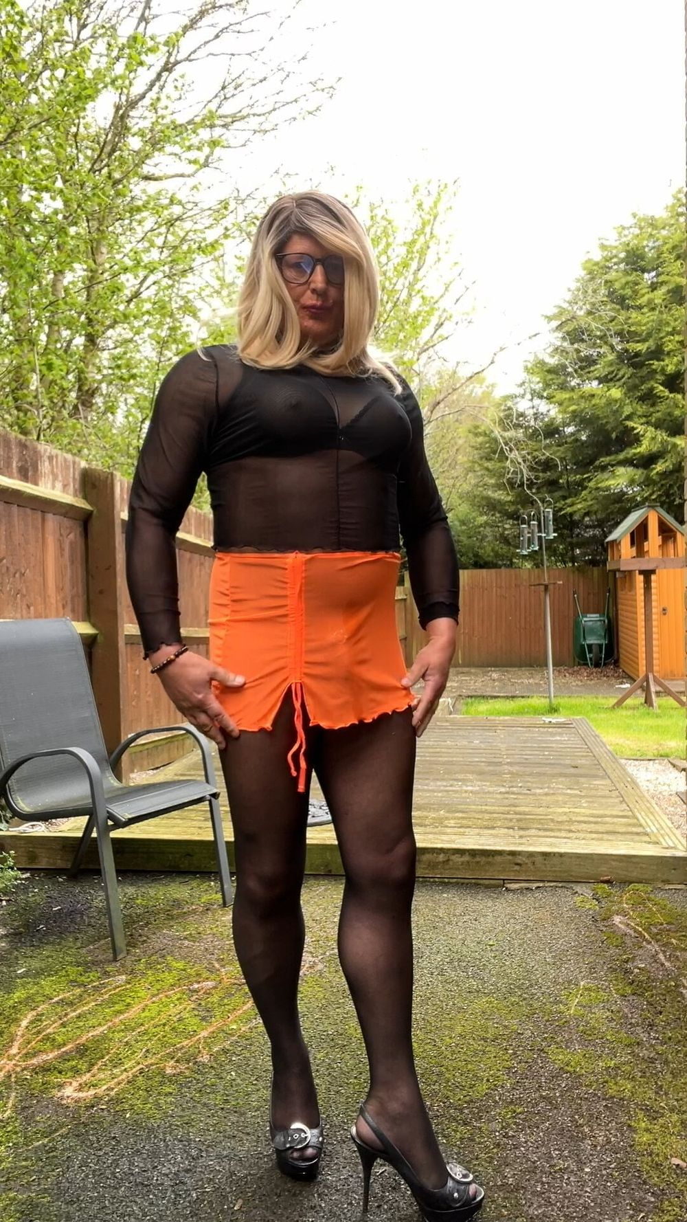 Amateur crossdresser Kellycd2022 in sexy black seamless hose #11