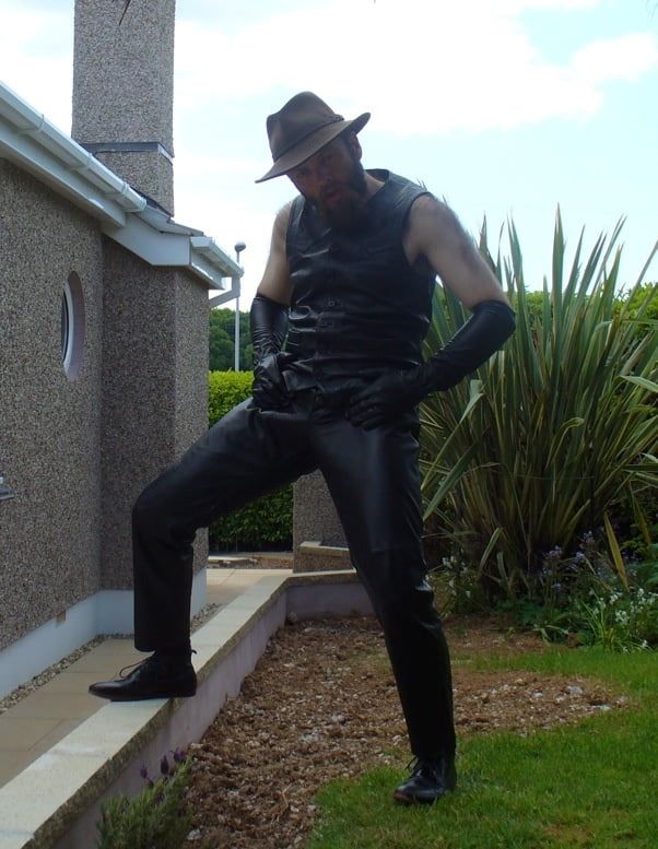 Leather Master outdoors posing in full leather #5