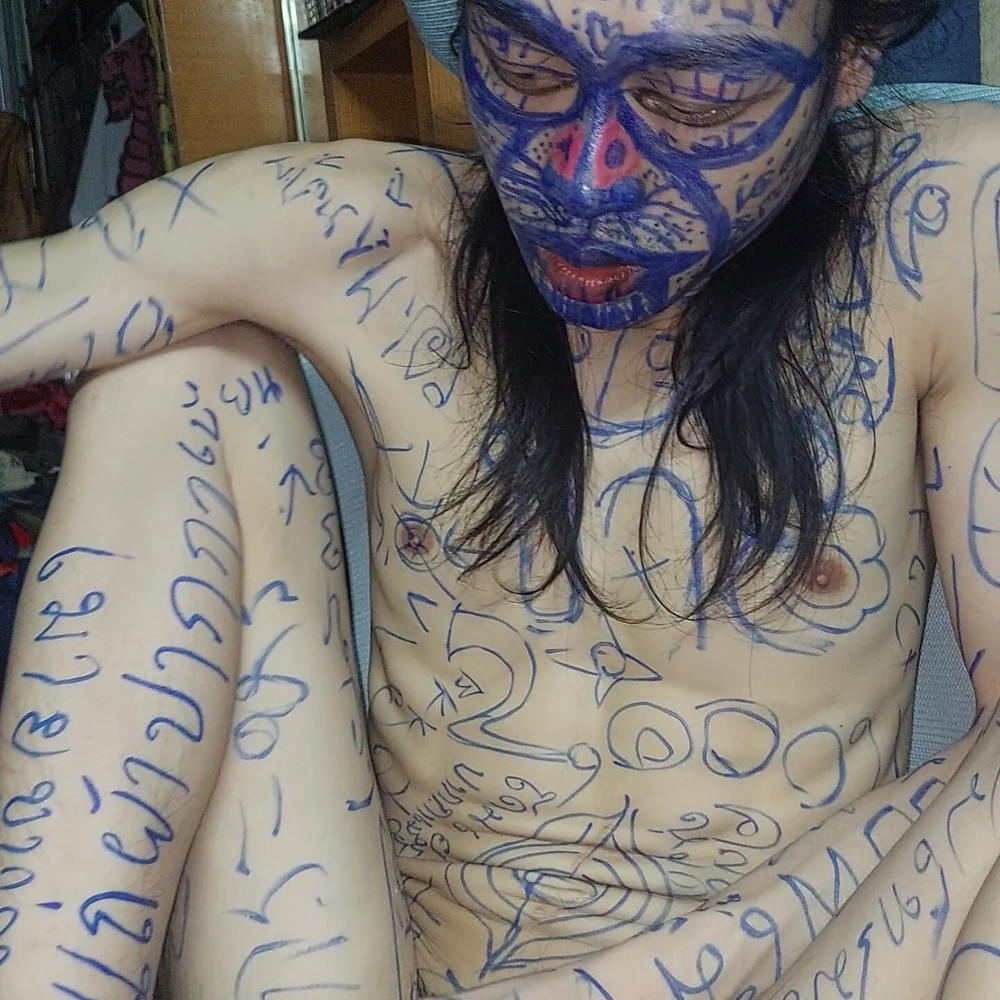 Masturbate with funny body paint #17