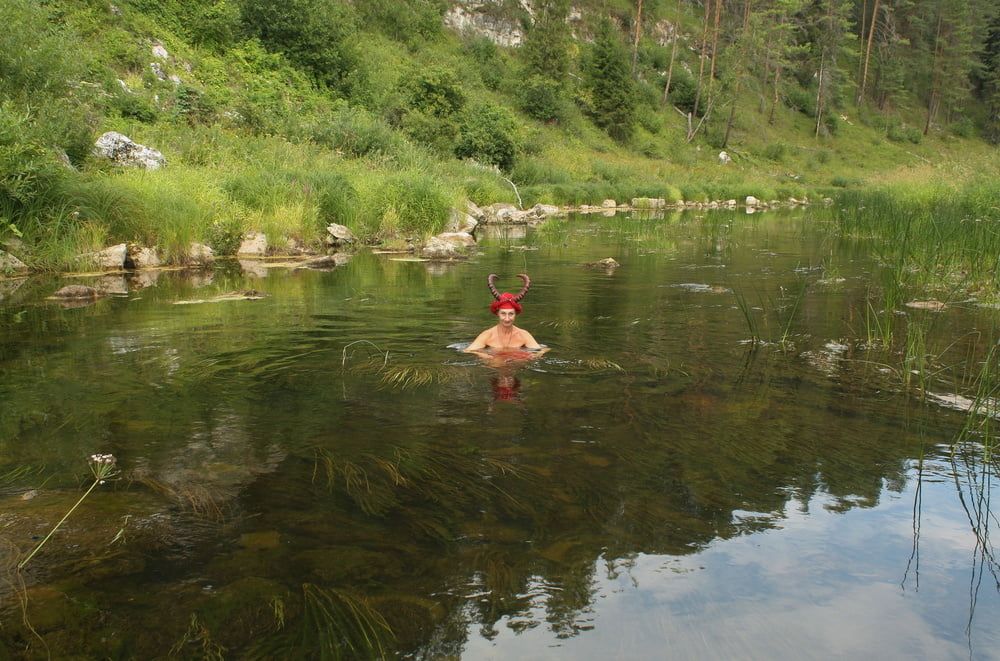 With Horns In Red Dress In Shallow River #42