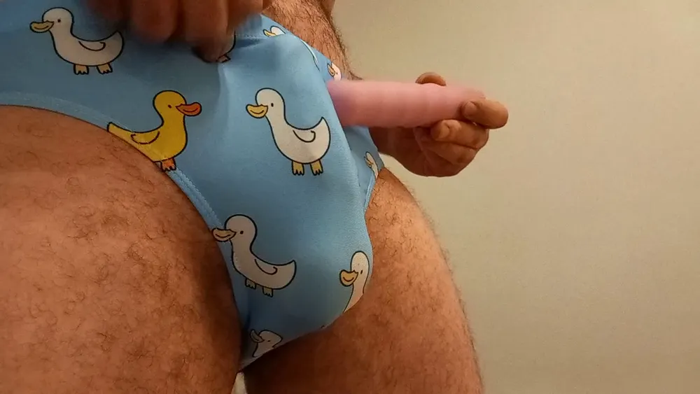 Small penis bulge cum in cute duck speedo, brief, trunks. #25