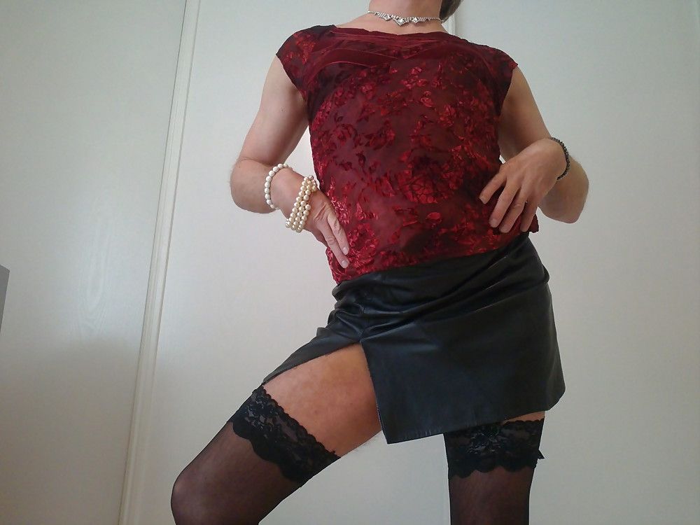 ma as a classy sexy lady, leather skirt and black stockings #3