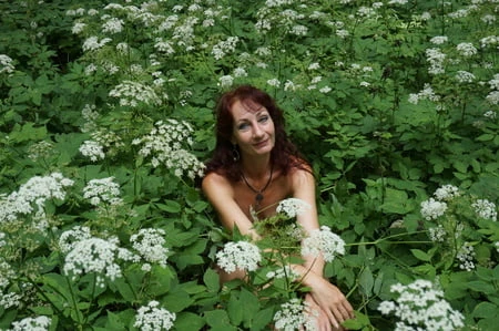 in white flowers           