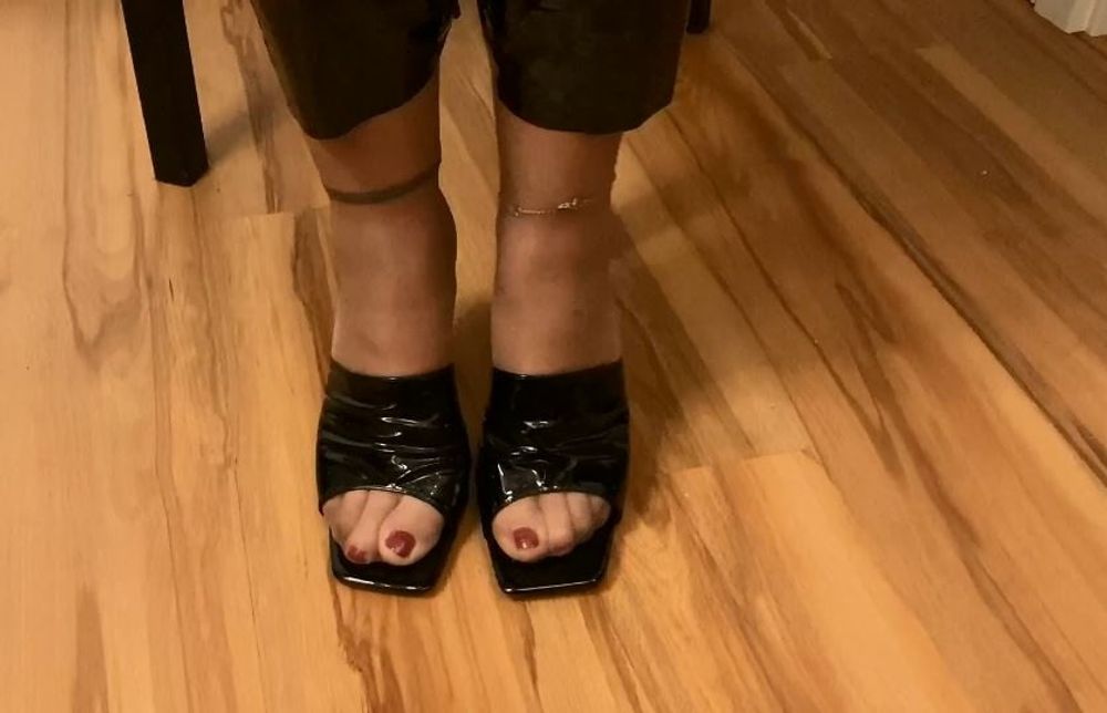 Vinyl Leggings and High Heel Mules #23