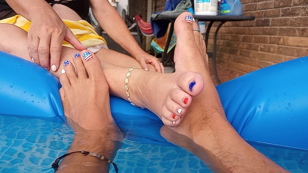 Showing off our wet  pedicured toes  #3