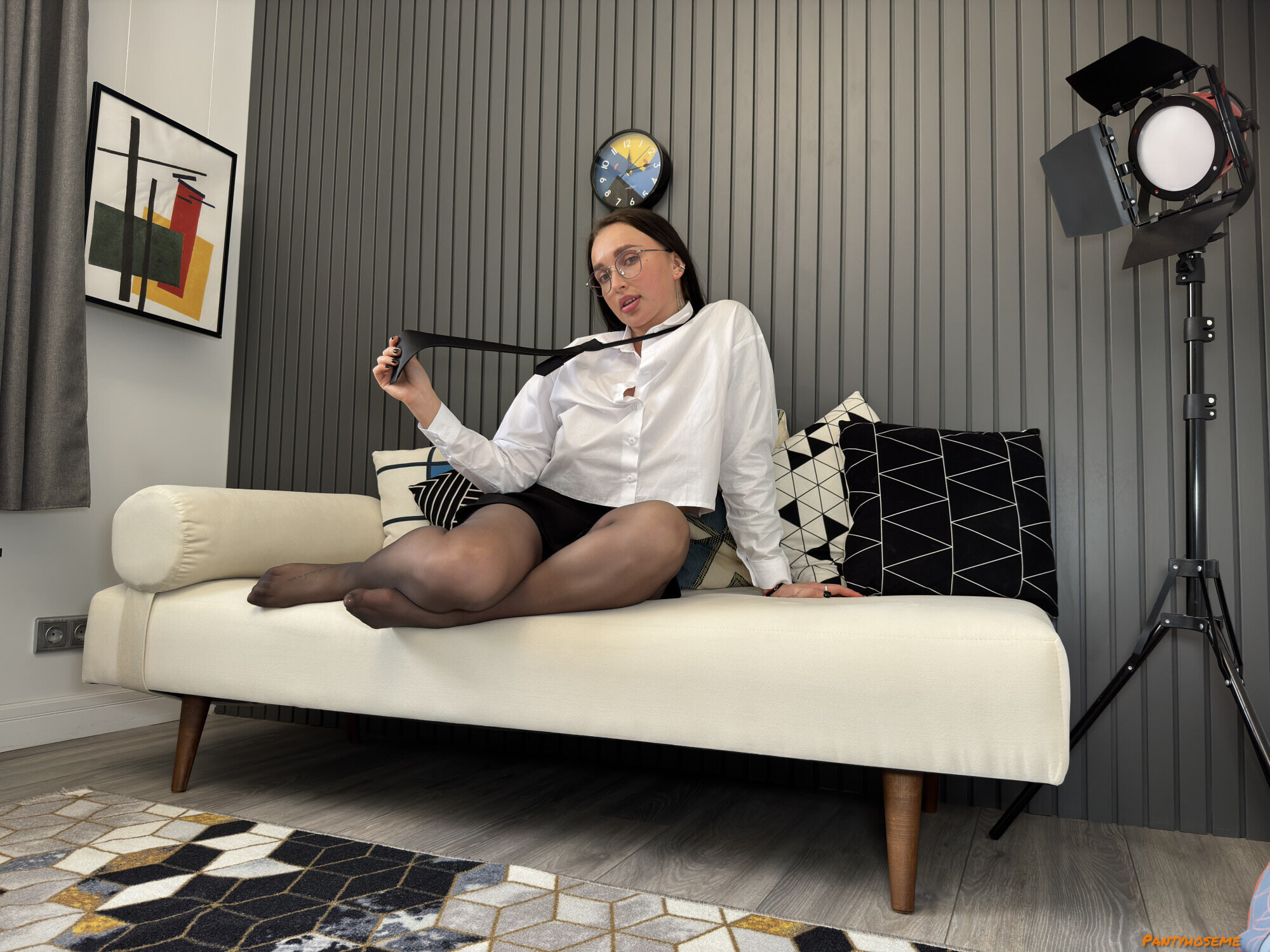 Sexy Brunette Kris in Office Attire and Black Pantyhose #19
