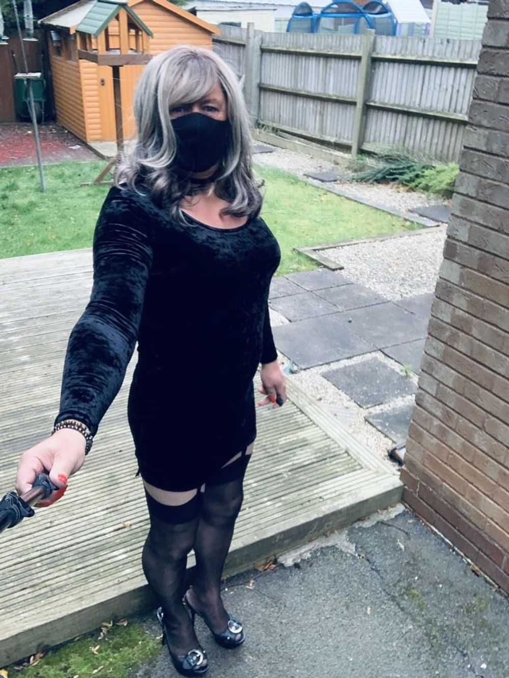 Amateur crossdresser Kelly cd in black velvet dress  #3