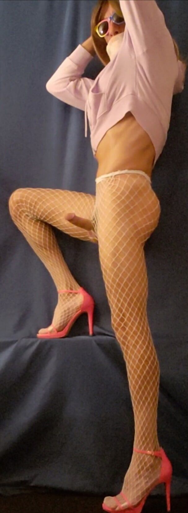 Sexy Sandy in white fishnet stockings #7