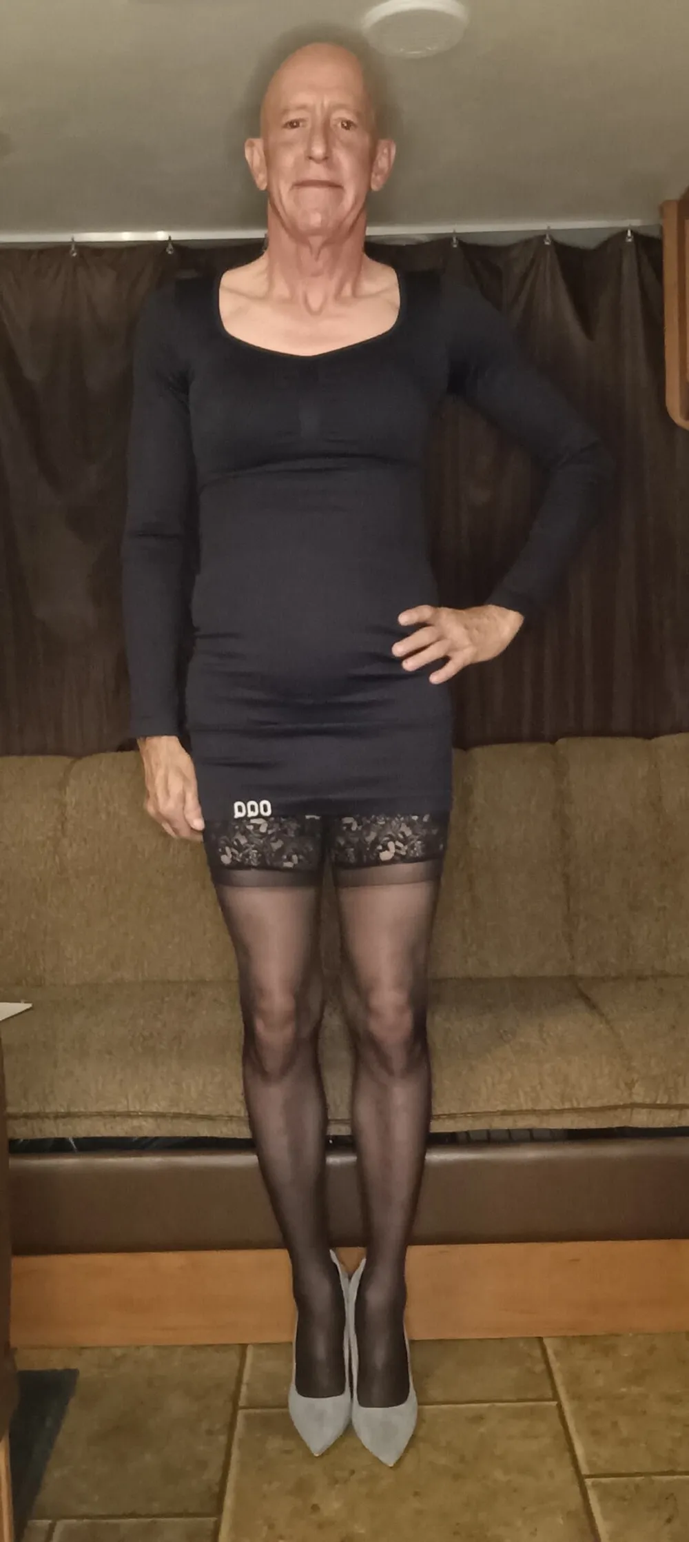 Faggot Andrew Brown in Black Dress, Panties, Nylons, Heels #2