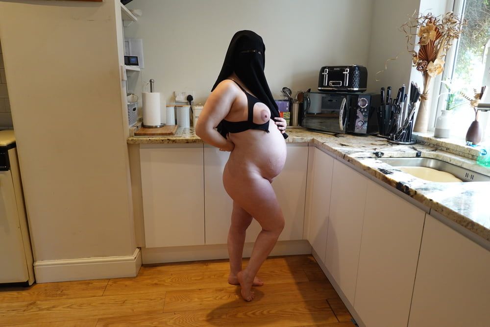 Pregnant Wife in Muslim Niqab and Nursing Bra #2