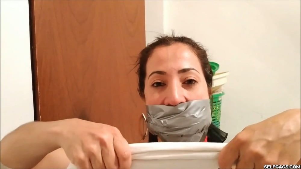 Self-Gagged Latina Mom With A Mouthful Of Socks - Selfgags #15