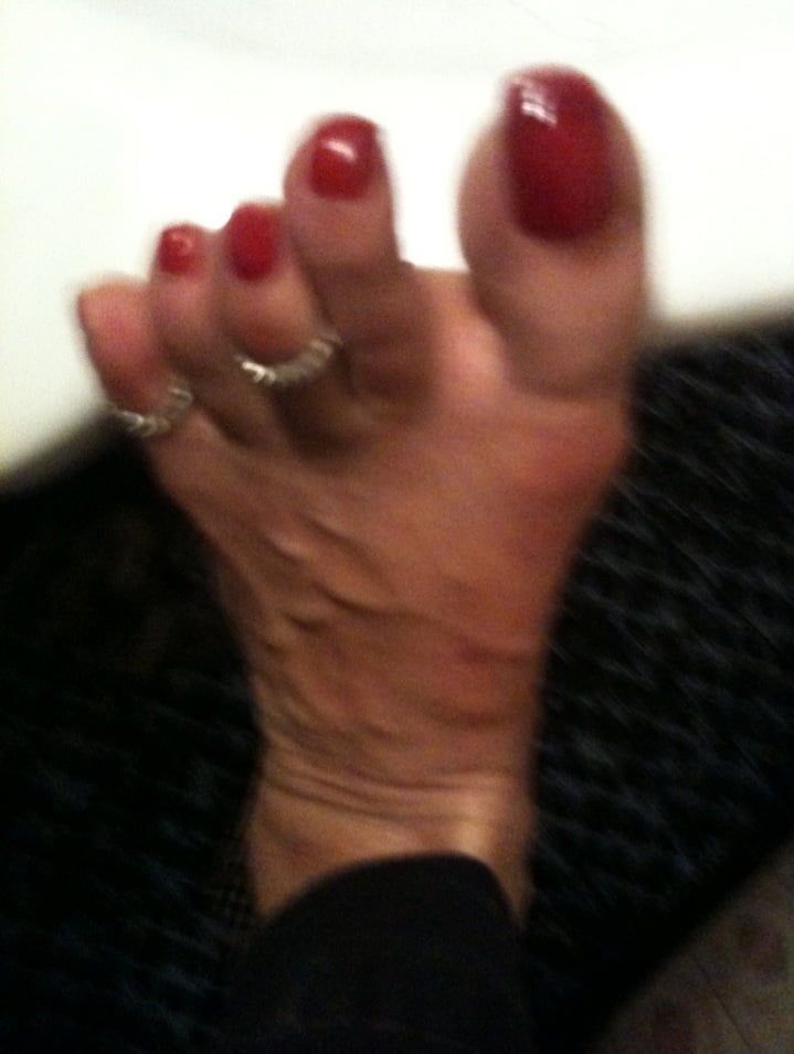 red toenails mix (older, dirty, toe ring, sandals mixed). #16