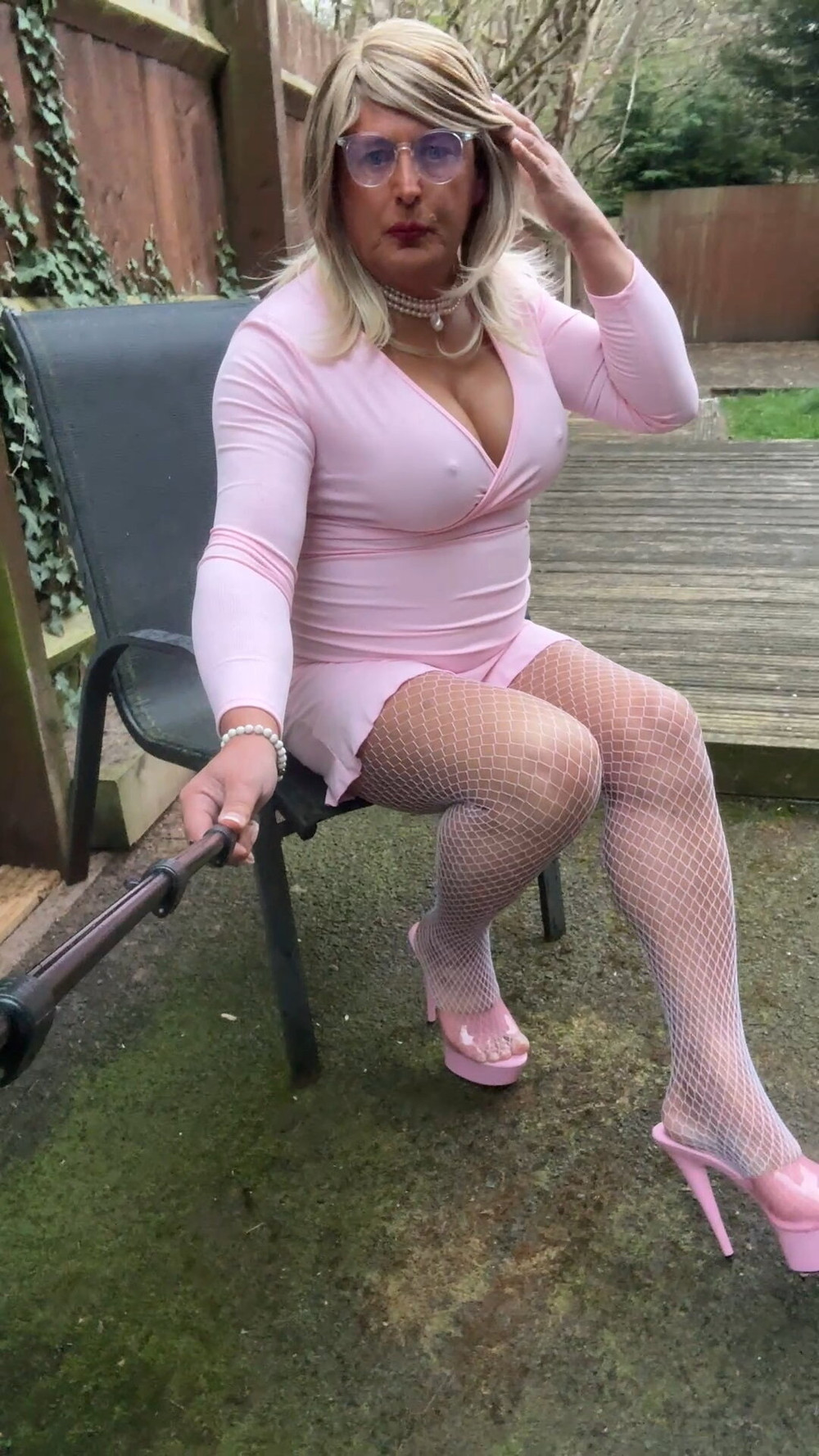 Sexy Crossdresser kellycd2022 in pink dress and fishnets  #29