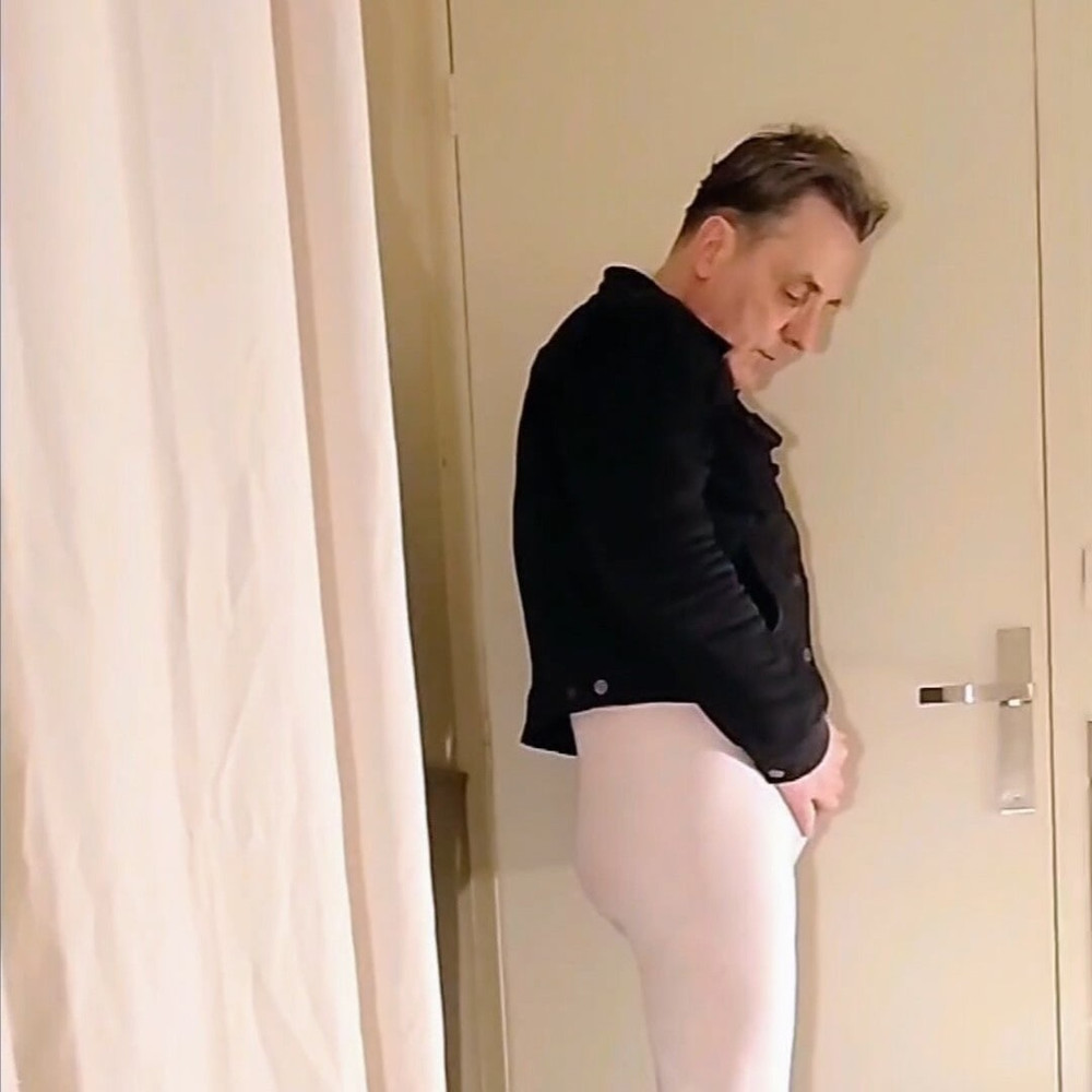 Cock stroking and handjob in white open pantyhose #20