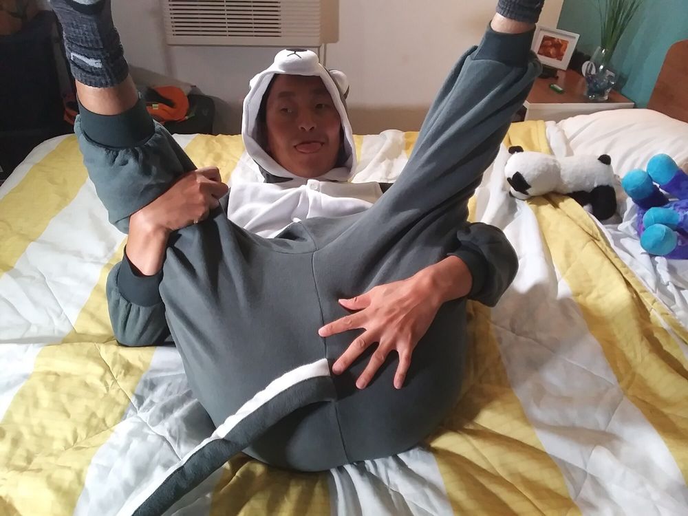 Hot asian boy wearing furry onesies and shiny undies #32