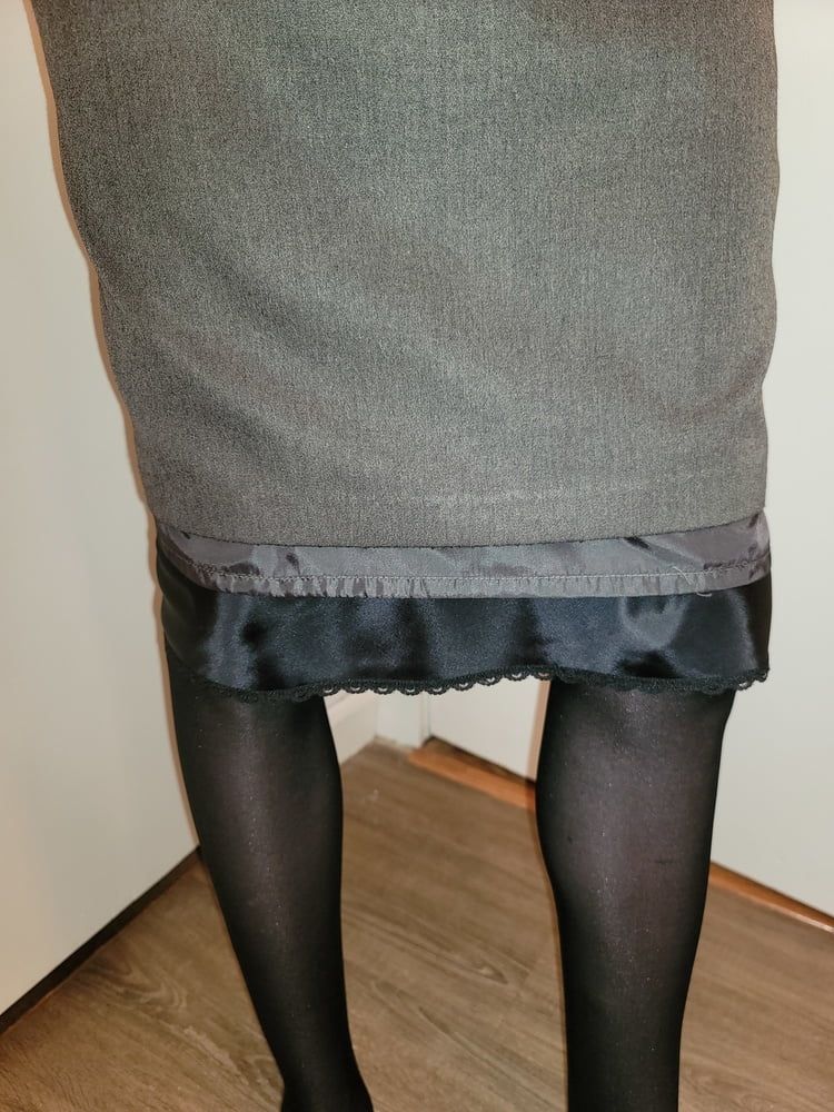 Grey Pencil Skirt with black silky half slip #2