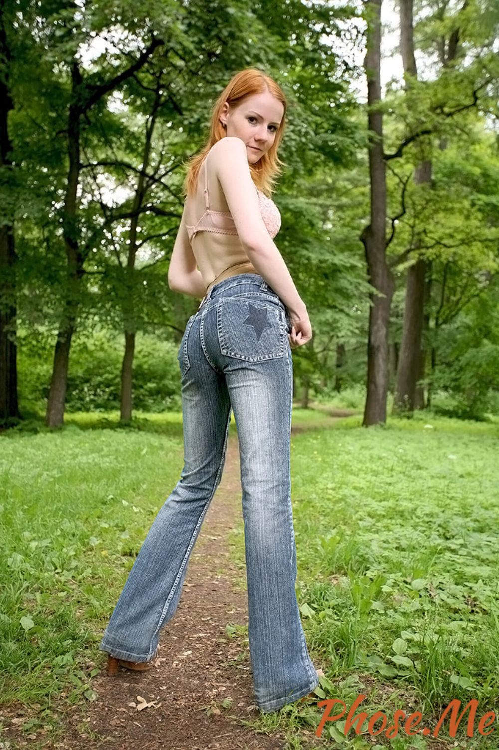 Sexy Redhead Strips Out Of jeans In Forest #7