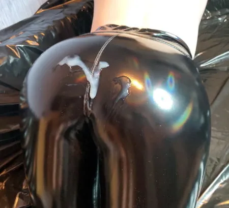 cum on ass in vinyl leggings         