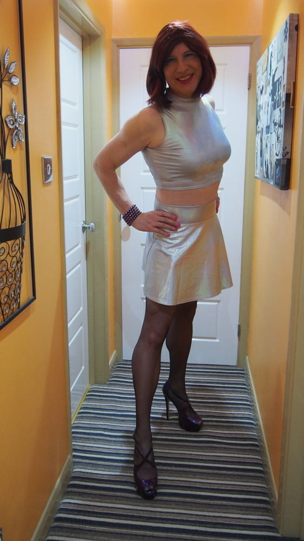 Sissy Lucy showing off her big cock in Silver skater skirt #3