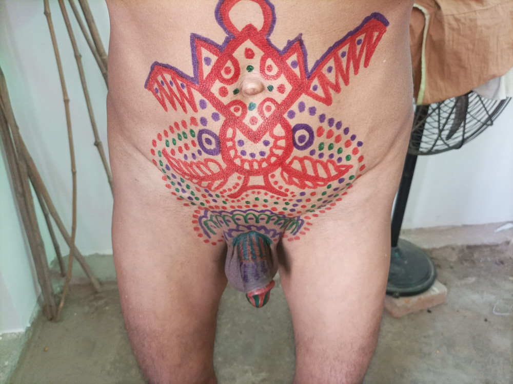 Sissy belly tattoo and coloured cock #22