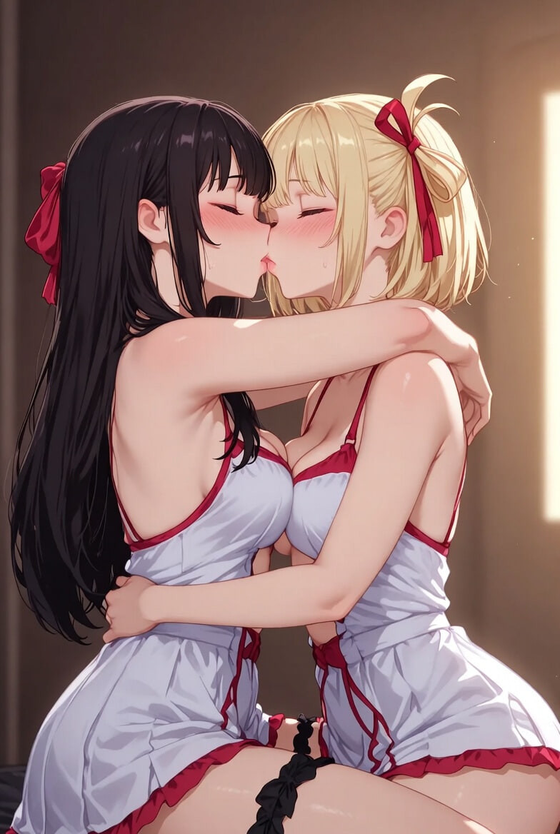Busty Yuri Lesbians Passionate Kisses & Embraces – AI Anime  #2