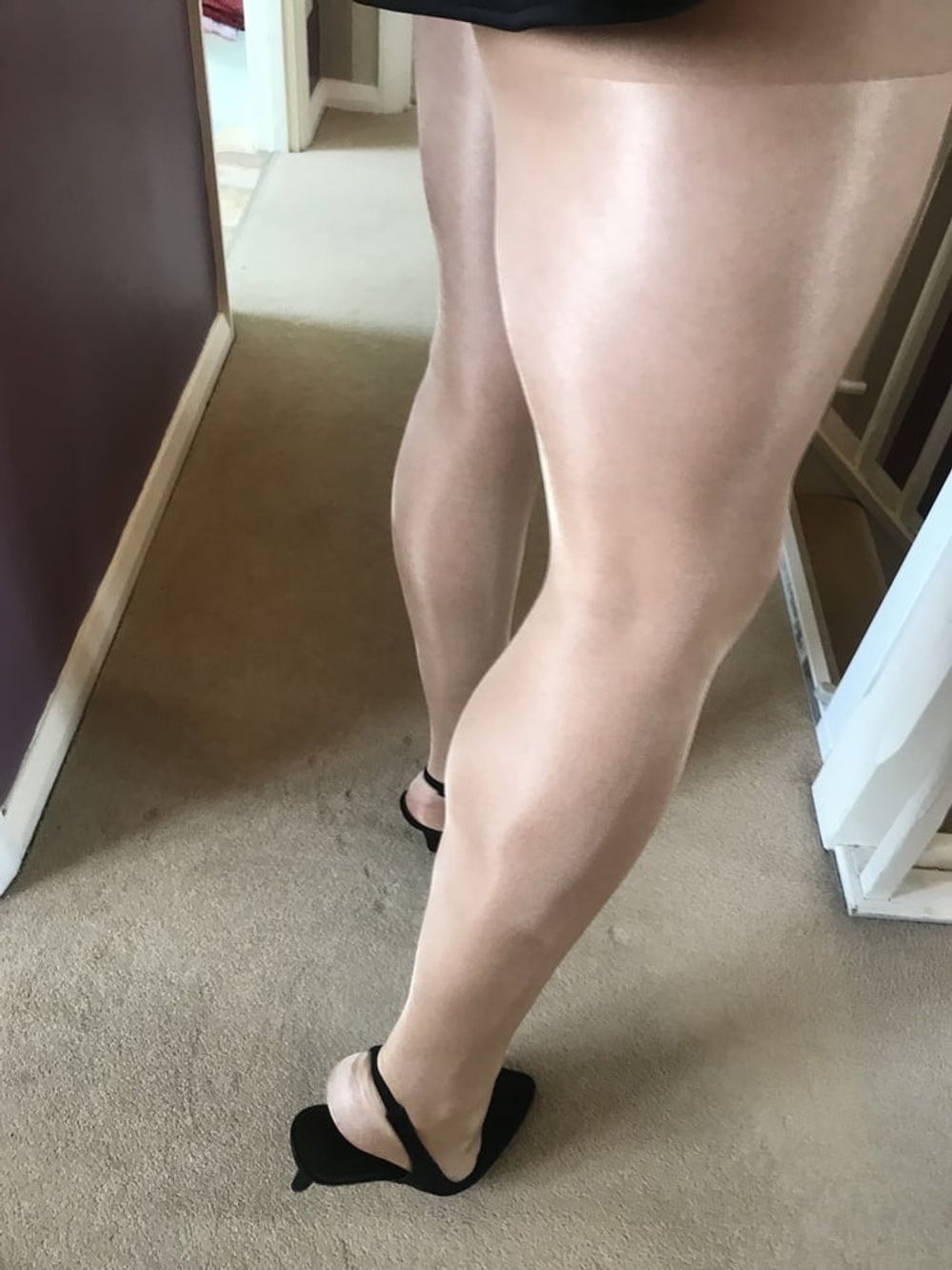 Short skirt & shiny Tan colour Tights #29