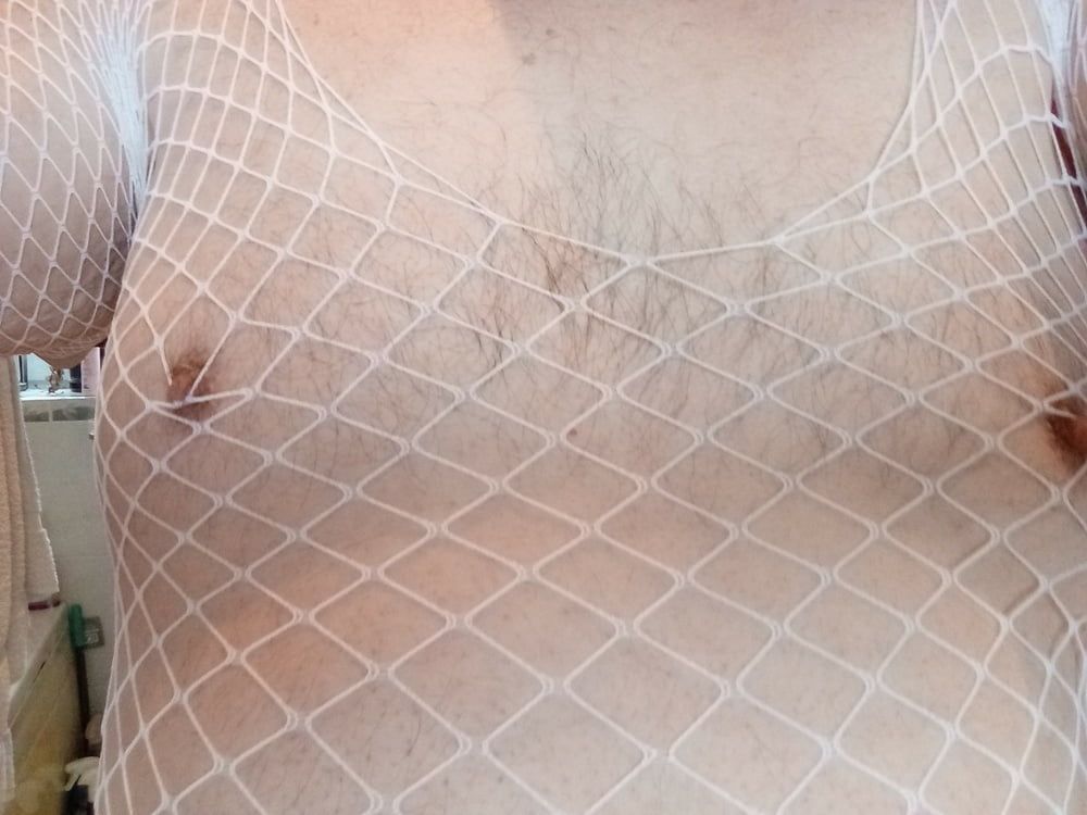 White fishnet body stocking lacey panties and dildo #4