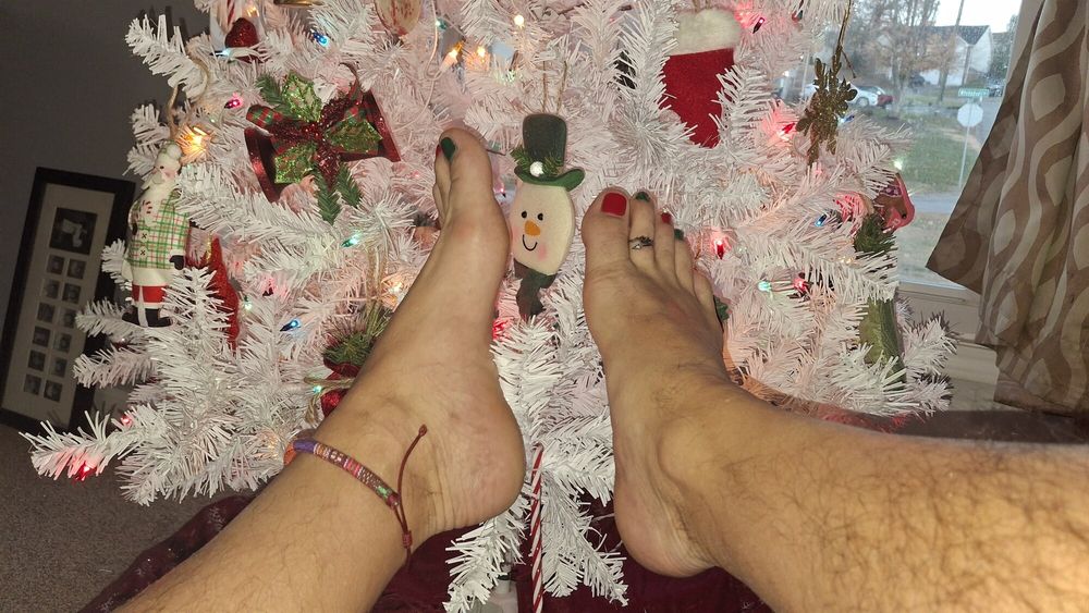 My cute toes next to the Christmas tree