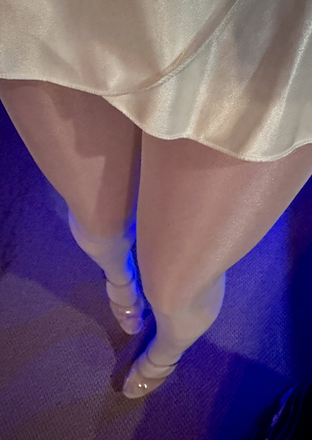 My Legs In Shiny White Pantyhose Layers And High Heels #7