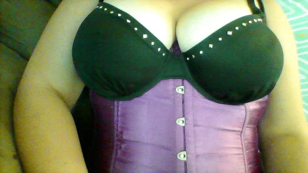 MILF in Purple Corset & Satin Gloves Playing with Huge Tits #5