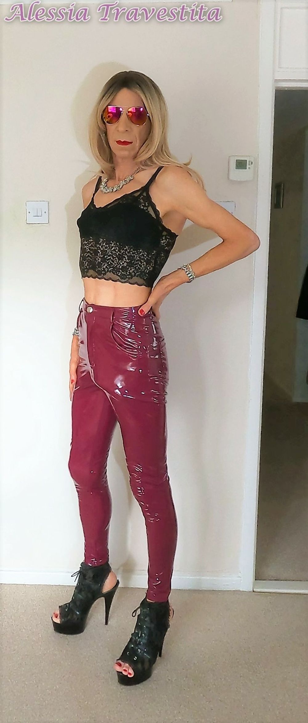 76 Alessia Travestita in Burgundy PVC Jeans #53