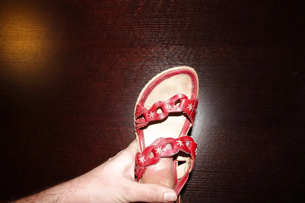 Cum on red platform sandals #15