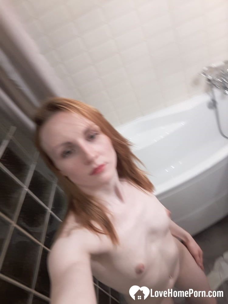 Skinny redhead with small tits in the mirror #21