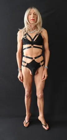     alessia travestita black two piece and thong sandals         