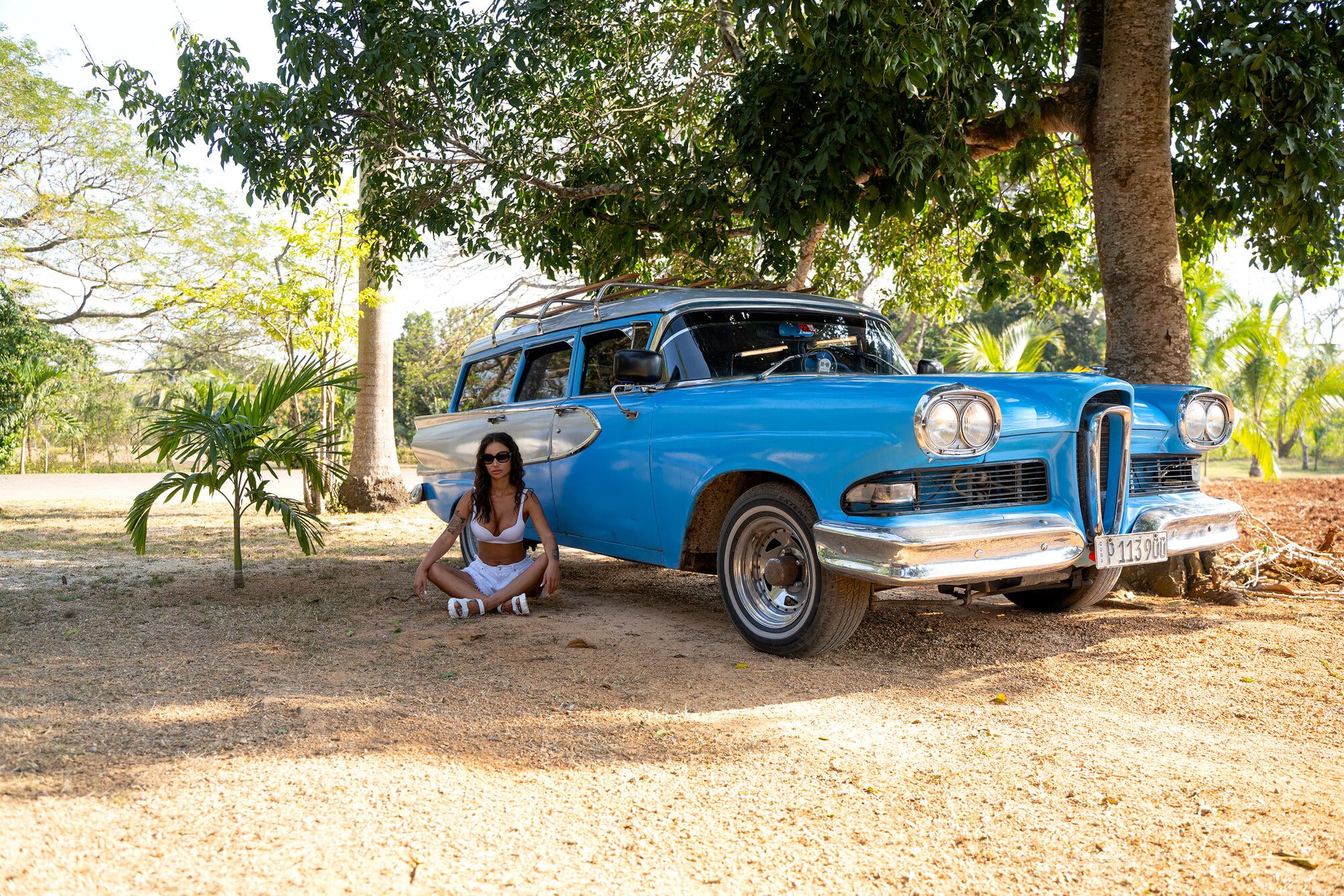 Monika Fox In White Next To A Vintage Car In Cuba #2