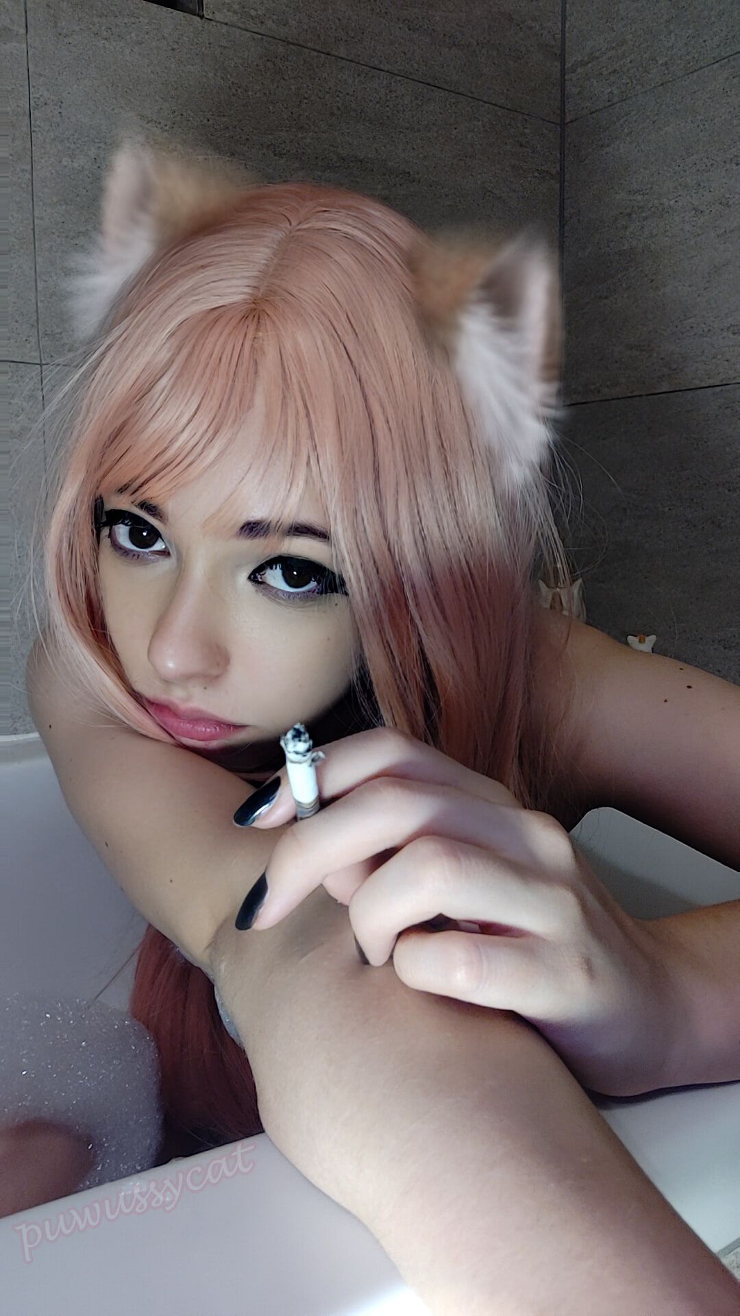 Egirl smoking in bathtub with bubbles #8