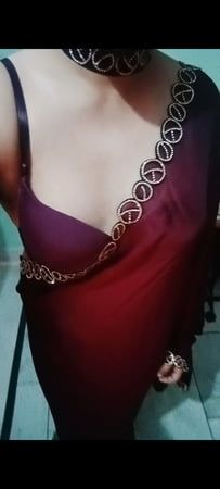 Il travestito gay gaurisissy in Purple Saree sembra un H