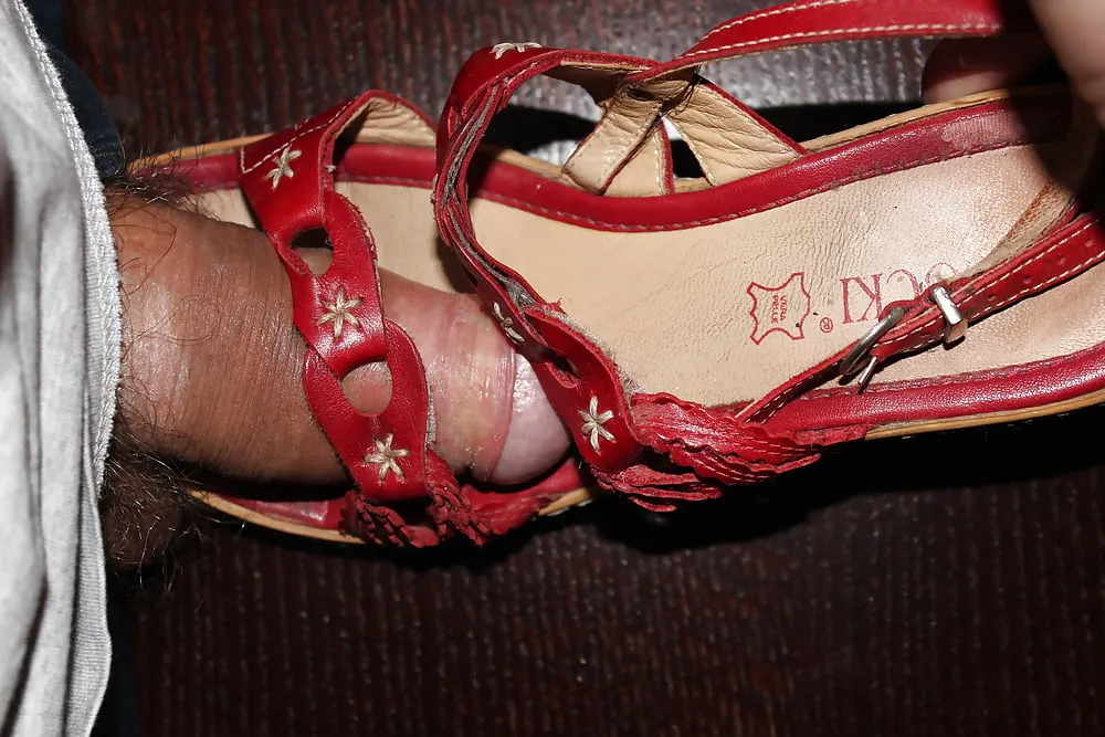 Cum on red platform sandals #7