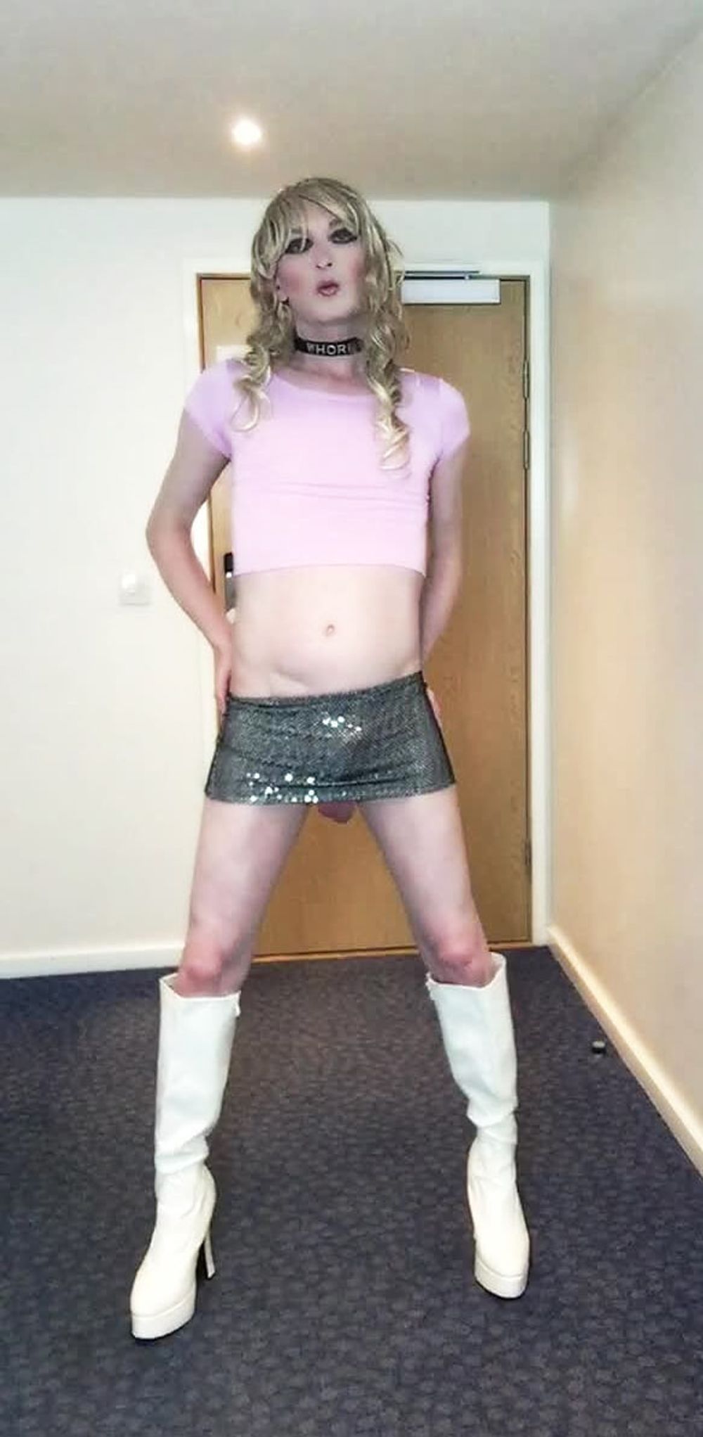 Sissy Sandra in pink top posing #15