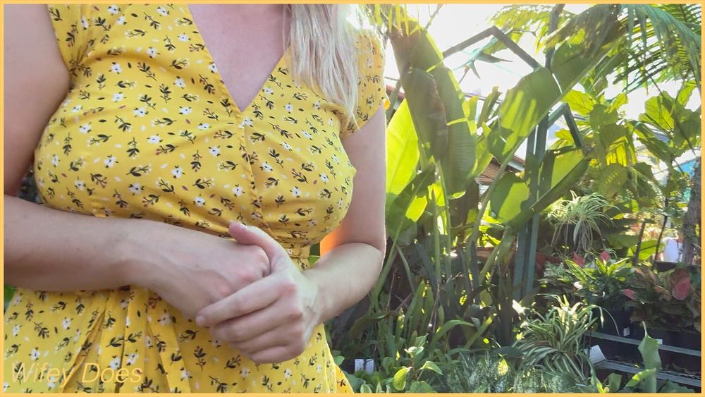 Wifey summer yellow dress public and braless #11