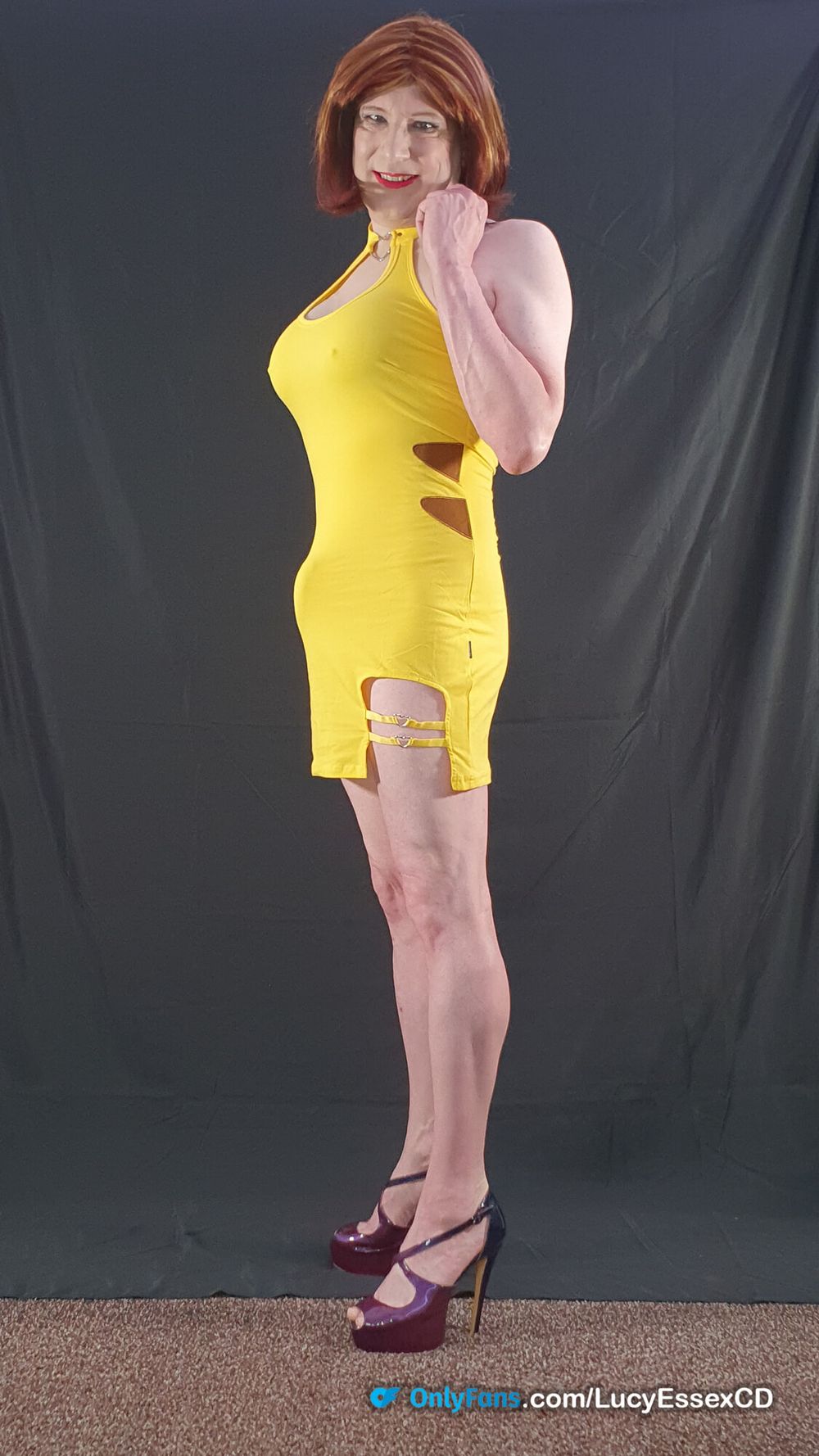 Big cock crossdresser Lucy Essex in tight yellow minidress  #5