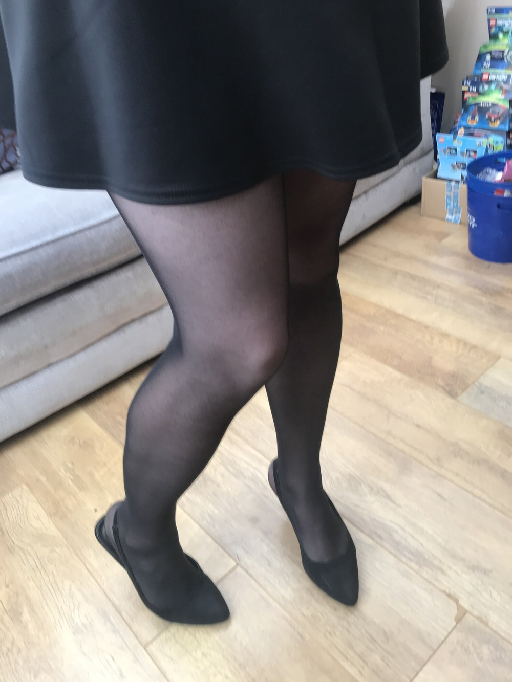 sissy showing her cock in black Seamless pantyhose #7