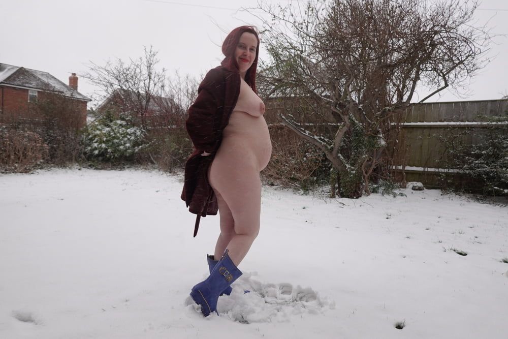 Pregnant flashing naked in the cold snow #3