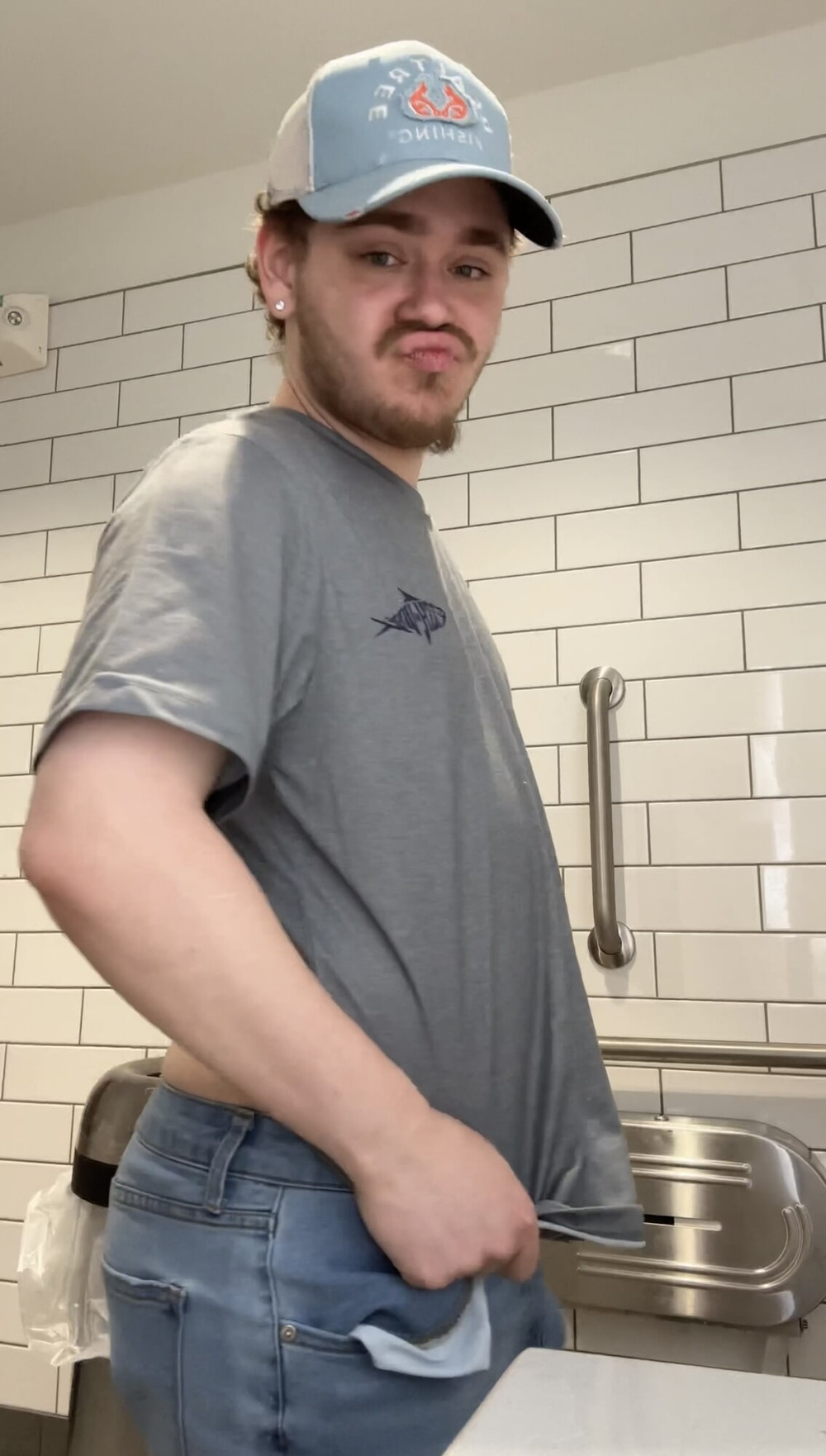 White Boy Shows Off His Tight Sexy White Ass In Public Bathr #8