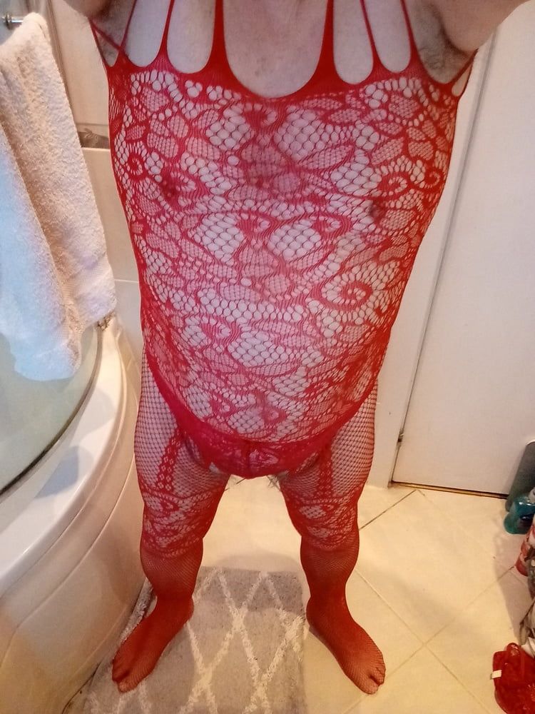 New crotchless red body stocking and two different panties