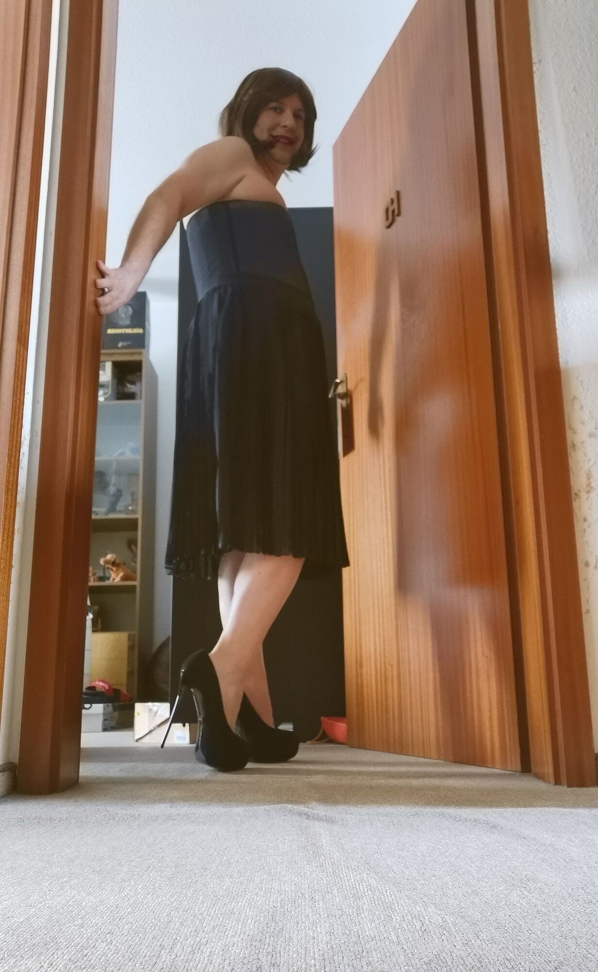 Posing Sexy Wearing Black Skirt, Platform Heels And Wig #6