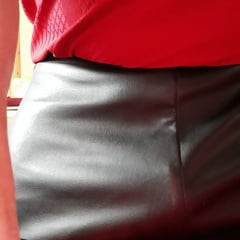 Bulge in my sexy leather mini skirt 
