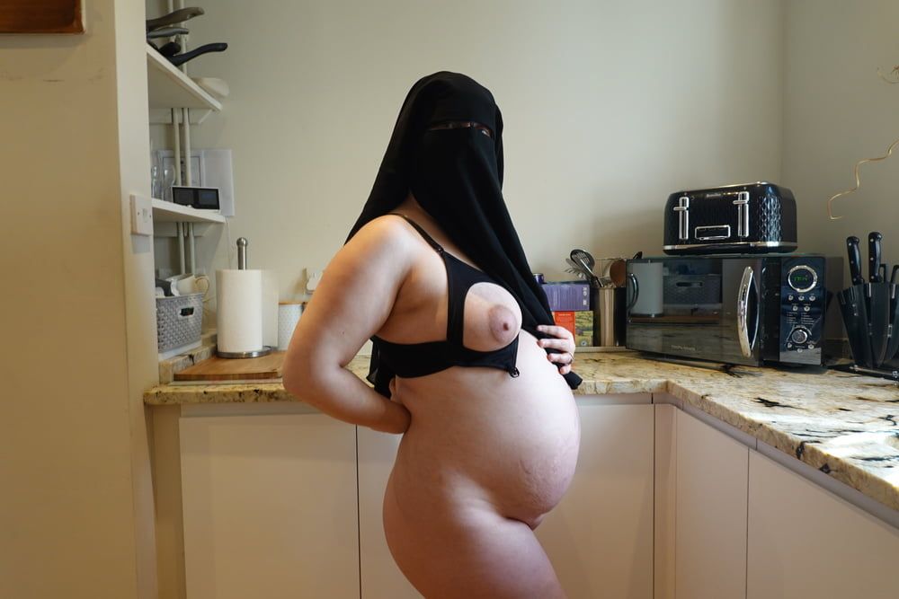 Pregnant Wife in Muslim Niqab and Nursing Bra #7