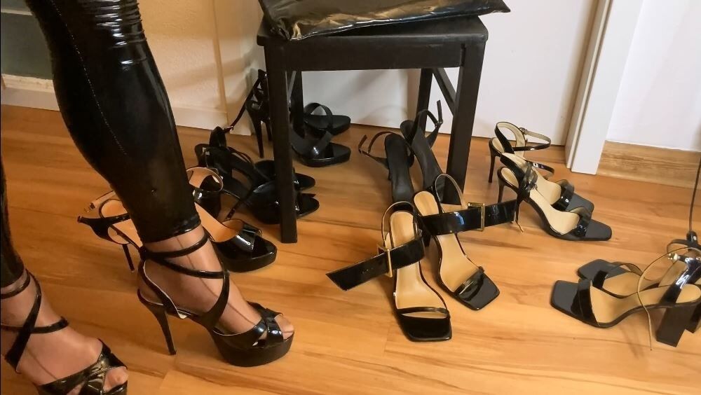 Eight Pairs of Black Heel Sandals #26